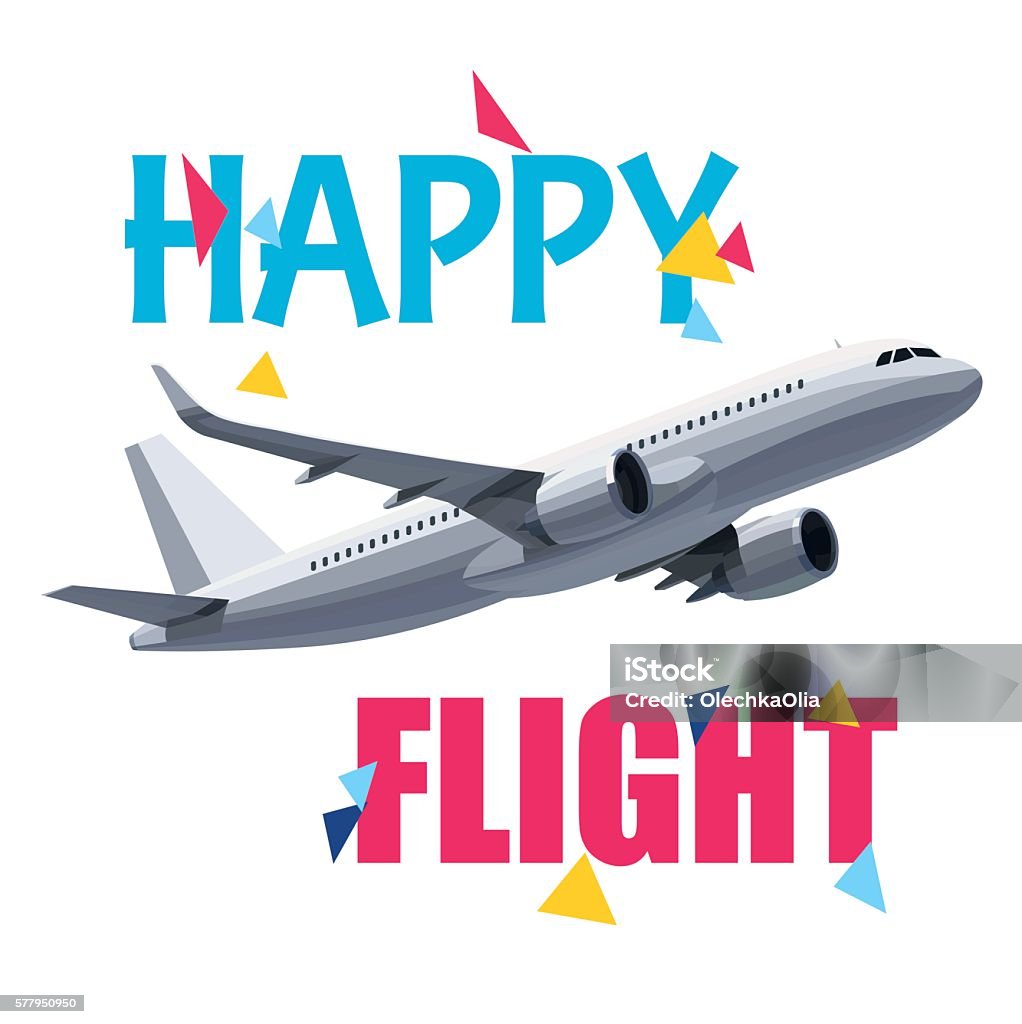 Flying Airplane With Happy Flight Header Stock Illustration ...