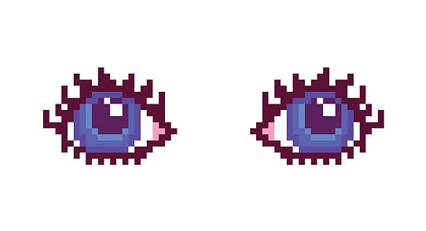 illustrations, cliparts, dessins animés et icônes de pixel art, femme yeux bleus avec de longs cils - desire make up women human face