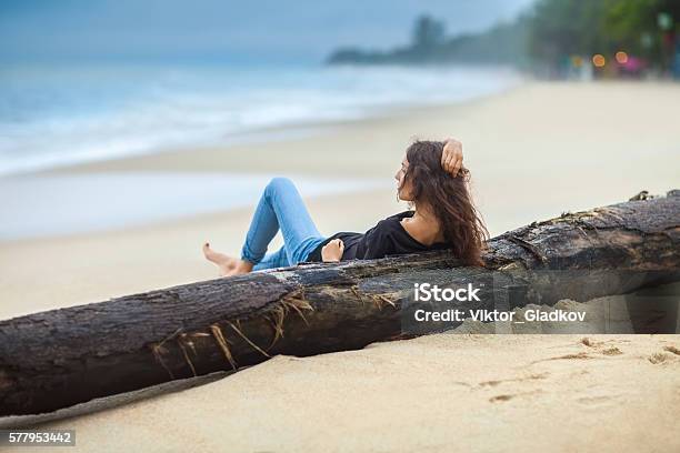 Beautiful Woman Relax On The Beach Stock Photo - Download Image Now - Adult, Adults Only, Back