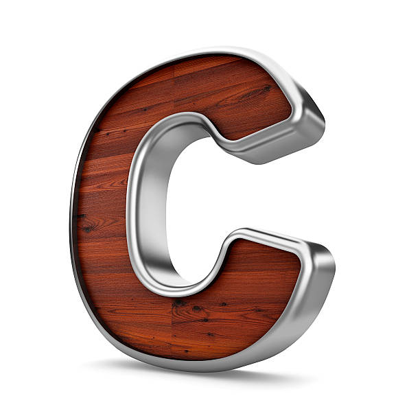 istock 3d wood and metal material C letter isolated white background. 577955142