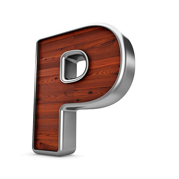 istock 3d wood and metal material P letter isolated white background. 577955466