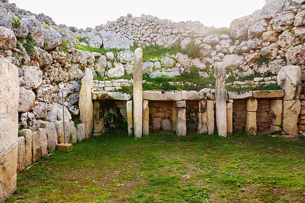 Neolithic megalith temple complex of Ggantija (Tempji Neolitici Tal-Ggantija, "Giant Tower") on the island of Gozo in Malta. UNESCO World Heritage Site.