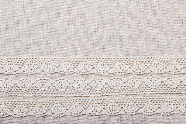 istock Lace ribbon on linen cloth background 577957684