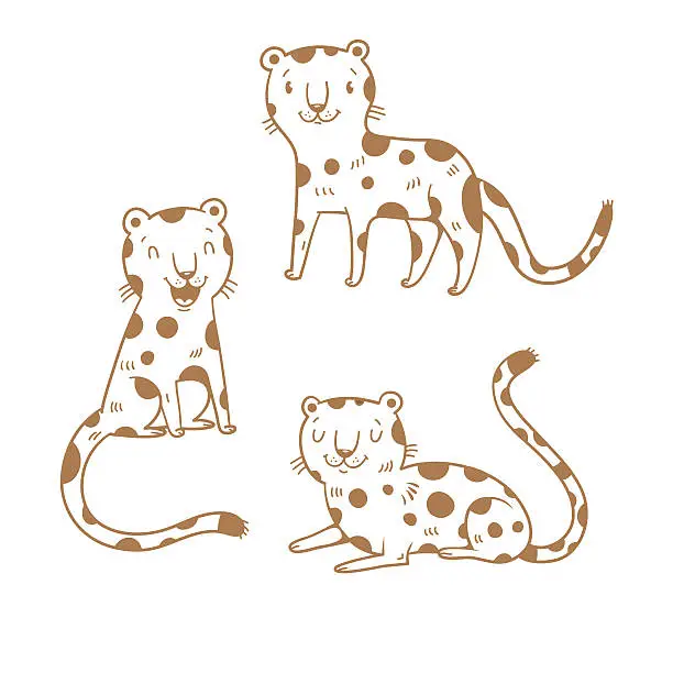 Vector illustration of Cartoon leopards set.