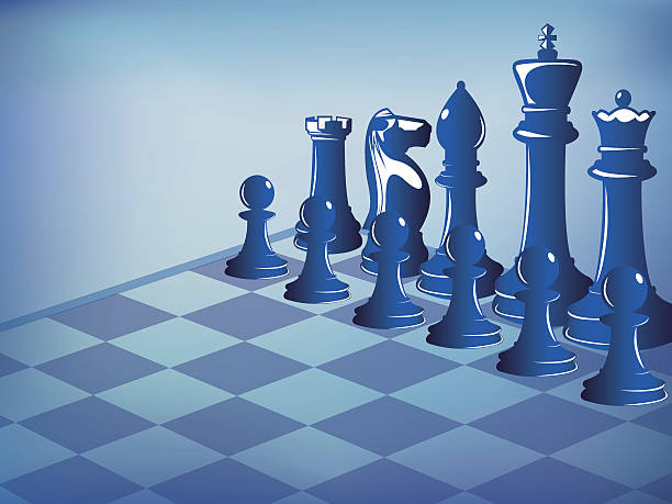 Chess pieces on chess board vector art illustration