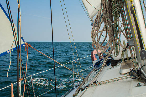 istock Boat sailing in the ocean from the deck 577962916