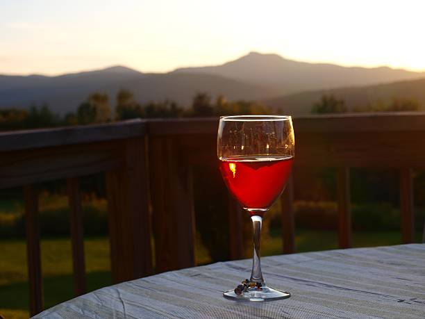Wine reflecting mountains