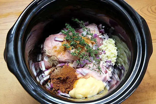 Photo of Slow cooker or crockpot meal ready for cooking