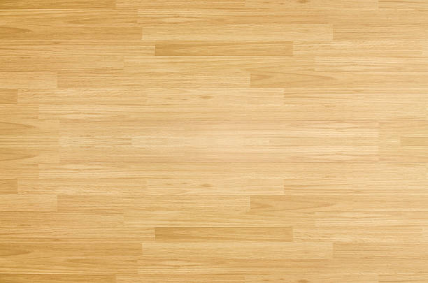 上から見た硬材のメープルバスケットボールコートフロア - veneer plank pine floor ストックフォトと画像
