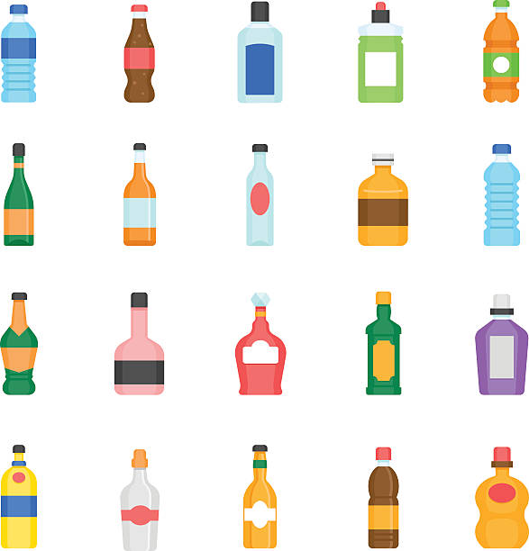 Color icon set - bottle and beverage vector art illustration