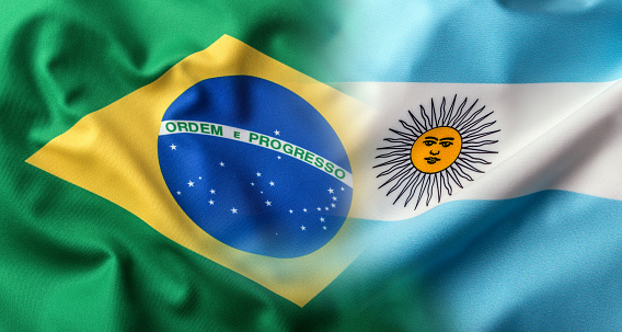 Flags of the Brasil and the Argentina. World flag concept.
