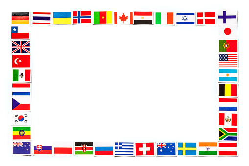 Frame of national flags the different countries of the world isolated on white background.
