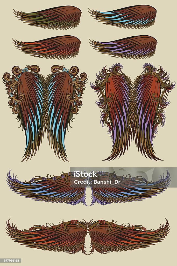 Wing Color Pattern Colored Wings Set With Patterned Composition Stock Illustration ...