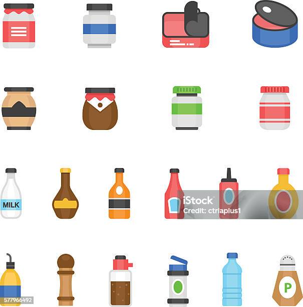 Color Icon Set Ketchup Stock Illustration - Download Image Now - Bottle, Shelf, Spice