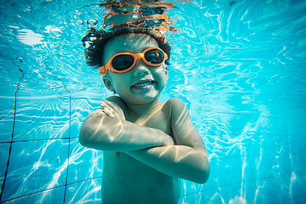 Underwater shot of boy swimming
