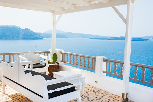 White architecture on Santorini island, Greece. Beautiful landscape, sea view