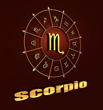Scorpion astrology sign. Golden astrological symbol. 3D rendering