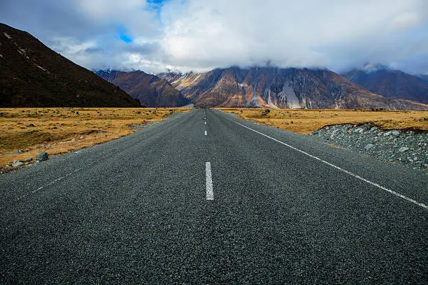 highway to aoraki mt.cook national park south island, new zealand important traveling destination