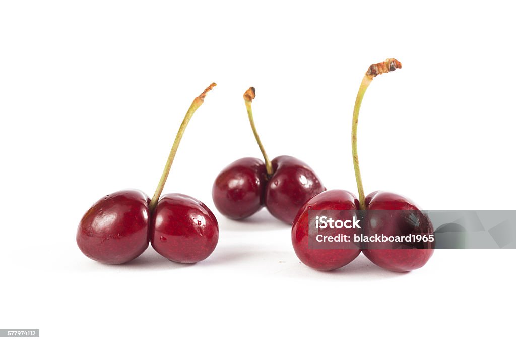 Siamese twins cherries Mutated cherries on white background Cherry Stock Photo