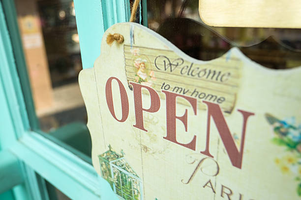 istock open sign broad of window at coffee shop . 577974678