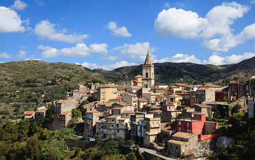 View of  mountain village Novara di Sicilia, Sicily, Italy