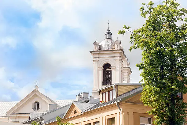 Carmelite Church bell tower in Kaunas in summer day