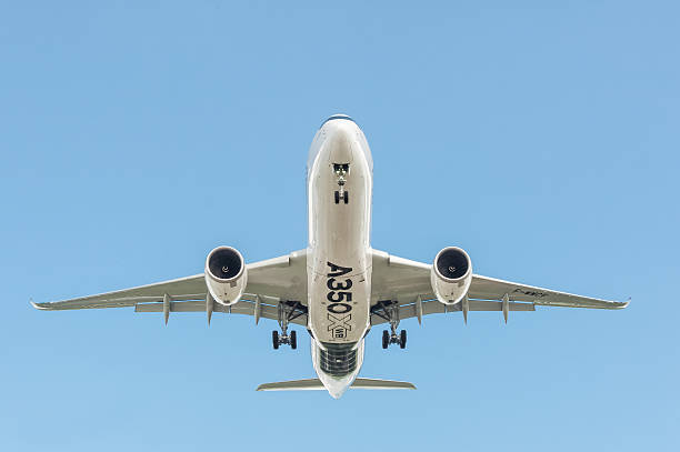 2025, November 19. Dubai, UAE: Airbus A350-1000 aircraft in flight at Dubai Airshow