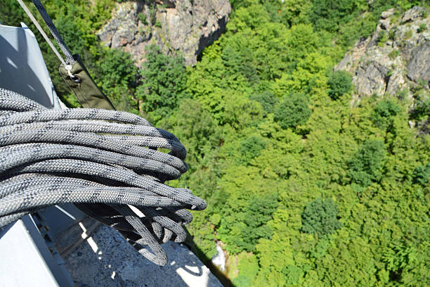 Detail of rope ready for a bungee jump from a 230-feet high bridge 