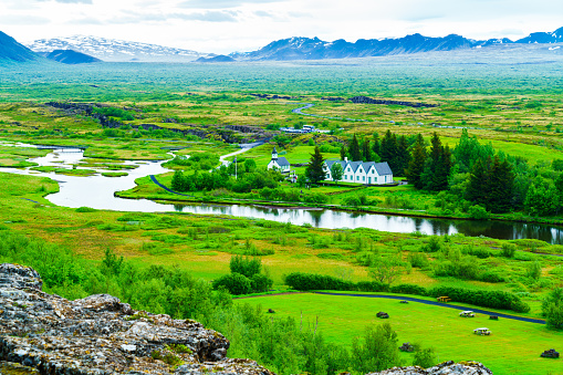 Summer landscape at the Thingvellir National Park in Southwestern Iceland