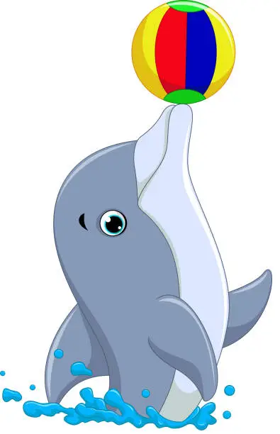 Vector illustration of Happy dolphin cartoon