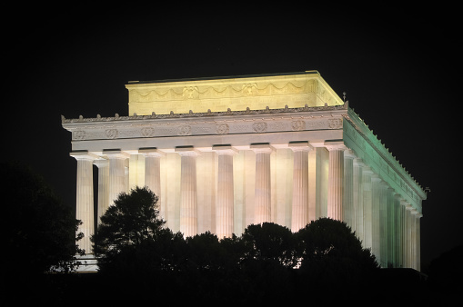Lincoln memorial building in Washington DC taken at night.
