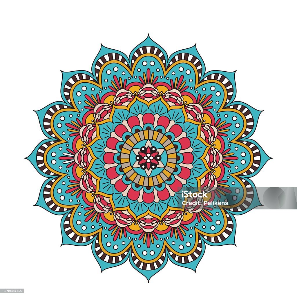 Decorative arabic round lace ornate mandala. Vintage vector pattern for Decorative arabic round lace ornate mandala. Vintage vector pattern for print or web design. Mandala abstract colorful background. Invitation, wedding card, national design. Asian and Indian Ethnicities stock vector