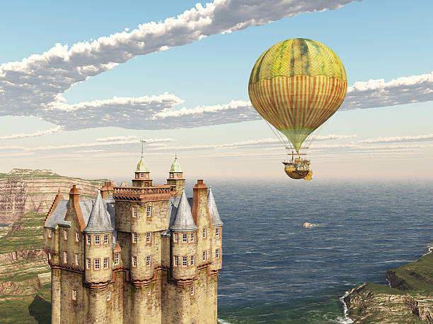 istock Scottish castle and fantasy hot air balloon 578085096