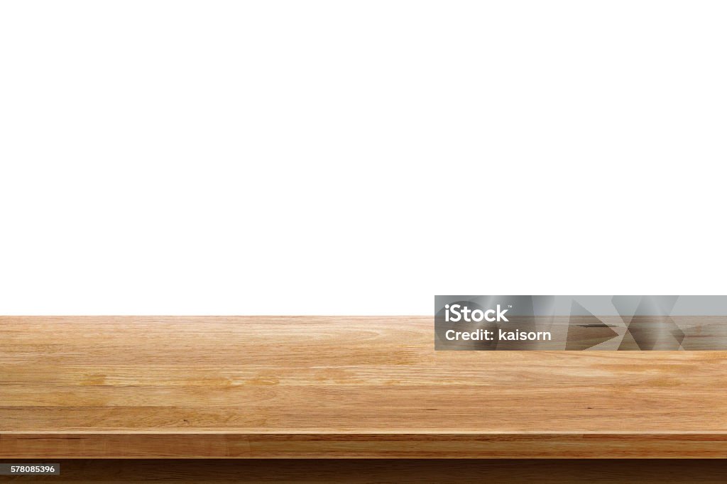 Leere hölzernen Tisch, isoliert auf weißem Hintergrund - Lizenzfrei Tisch Stock-Foto