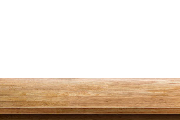 mesa de madera vacía sobre fondo blanco, aislado - wood table fotografías e imágenes de stock