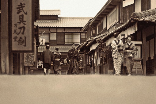 Japanese People Walking in Edo Period