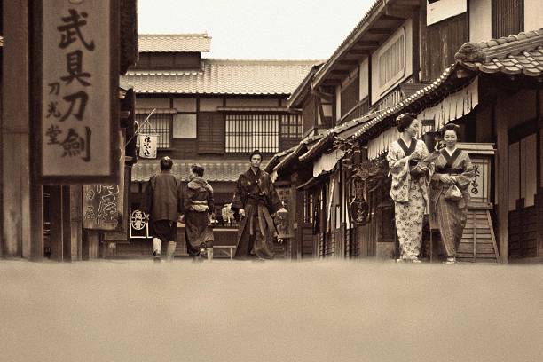 Japanese People Walking in Edo Period Japanese people in the Edo period walking kimono photos stock pictures, royalty-free photos & images