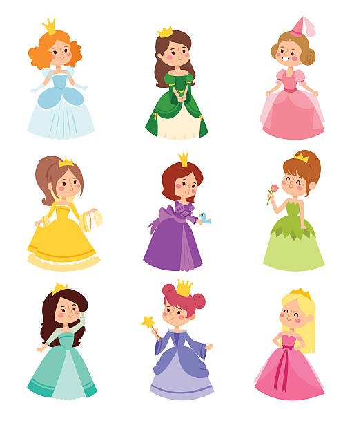 illustrazioni stock, clip art, cartoni animati e icone di tendenza di set vettoriale principessa. - principessa