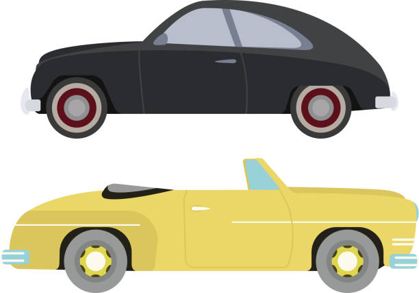 복고풍 자동차모드 벡터 격리됨에 - car sedan vector illustration and painting stock illustrations