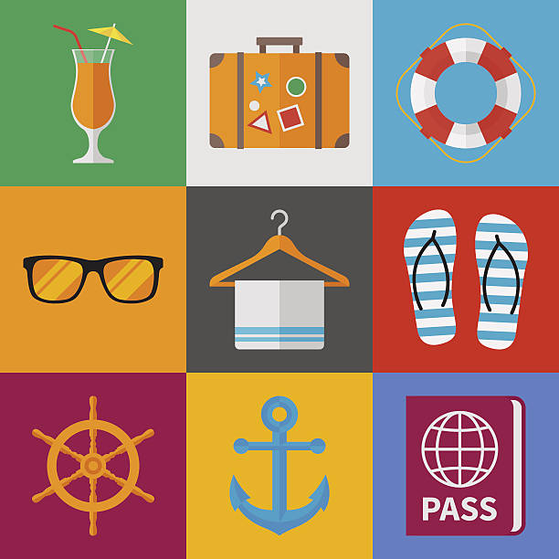 travel and vacation icons set travel and vacation icons set throwing in the towel illustrations stock illustrations