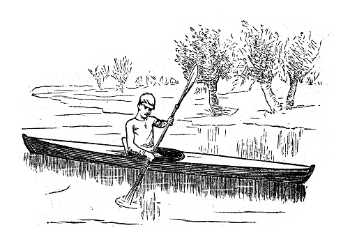 Antique illustration of sports and exercises: canoing