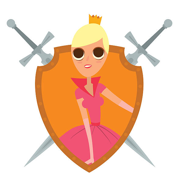 желтая рамка, современная принцесса со светлыми волосами - illustration and painting vector shield fashionable stock illustrations
