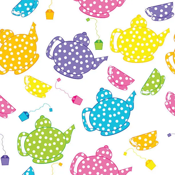 Vector illustration of Cartoon kettles and tea cups