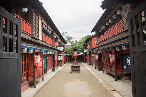 traditional old japanese town buildings in toei studio kyoto japan