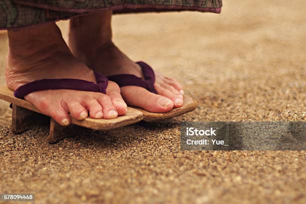 Foot Of Elderly Woman In Geta Stock Photo - Download Image Now - Edo Period, Geta Sandal, Human Foot