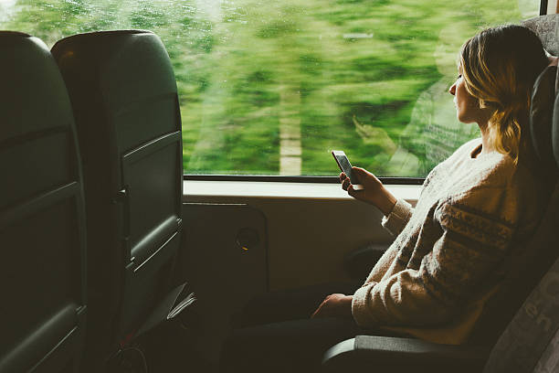 istock Woman in train with smartphone 578095290