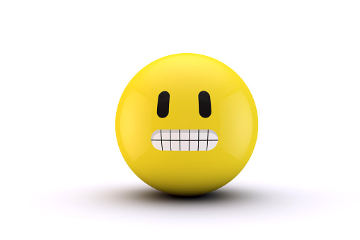 A 3D render of a yellow emoji emoticon character face
