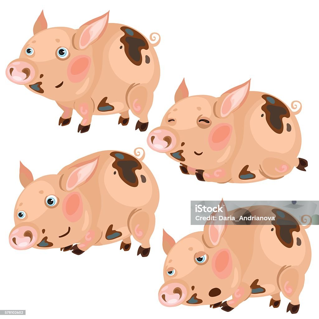 Ilustración de Cerdos Rosados De Dibujos Animados En Cuatro Poses Animal  Vector y más Vectores Libres de Derechos de Agricultura - iStock