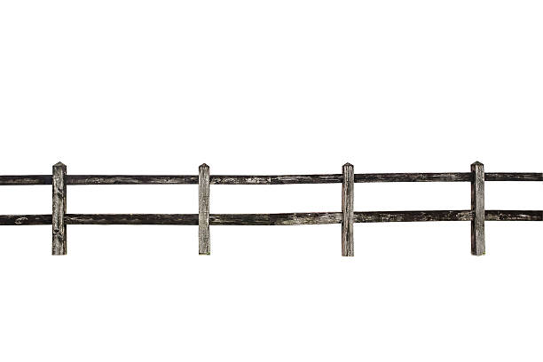 Wooden fence at ranch isolated over white background
