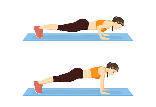 Step to instruction in push up Step instruction for push up of woman. Cartoon illustration about work out. push ups stock illustrations